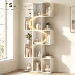 Librería en Forma de S de 5 Niveles para Salón Dormitorio Estudio Oficina 80x24x200 cm Blanco - Ogal.Es