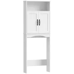Armario sobre Inodoro Mueble de Baño con 2 Puertas de Cierre Silencioso Estante Abierto 64x21x173,5 cm Blanco - Ogal.Es