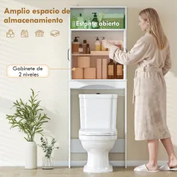 Armario sobre Inodoro Mueble de Baño con 2 Puertas de Cierre Silencioso Estante Abierto 64x21x173,5 cm Blanco - Ogal.Es