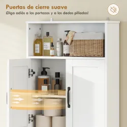 Armario sobre Inodoro Mueble de Baño con 2 Puertas de Cierre Silencioso Estante Abierto 64x21x173,5 cm Blanco - Ogal.Es