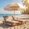 Sombrilla de Playa con Flecos Ø175 cm Sombrilla de Terraza Exterior con Altura Ajustable Inclinación 30° Blanco ... - Ogal.Es