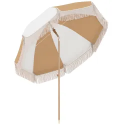Sombrilla de Playa con Flecos Ø175 cm Sombrilla de Terraza Exterior con Altura Ajustable Inclinación 30° Blanco ... - Ogal.Es