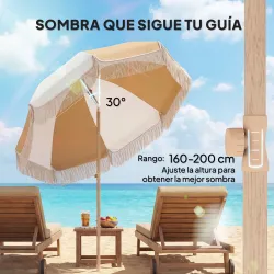 Sombrilla de Playa con Flecos Ø175 cm Sombrilla de Terraza Exterior con Altura Ajustable Inclinación 30° Blanco ... - Ogal.Es