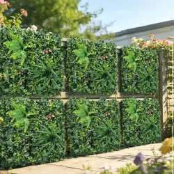 Set de 6 Setos Artificiales Ocultación Jardín 50x50 cm Tipo Milán Fácil Montaje Anti-UV para Terraza Balcón Verde - Ogal.Es
