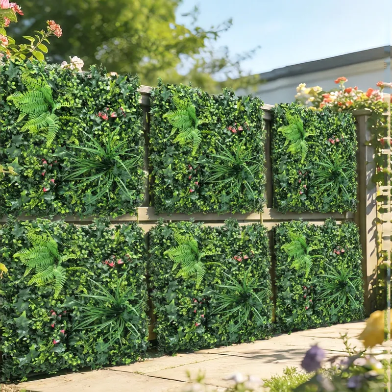 Set de 6 Setos Artificiales Ocultación Jardín 50x50 cm Tipo Milán Fácil Montaje Anti-UV para Terraza Balcón Verde - Ogal.Es