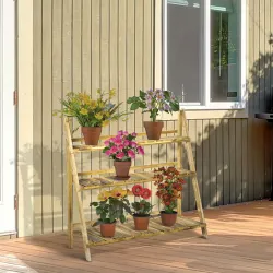 Soporte para Plantas de Madera de 3 Niveles para Interior y Exterior Terraza Jardín 100x37x93 cm Carbonizado - Ogal.Es