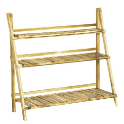Soporte para Plantas de Madera de 3 Niveles para Interior y Exterior Terraza Jardín 100x37x93 cm Carbonizado - Ogal.Es