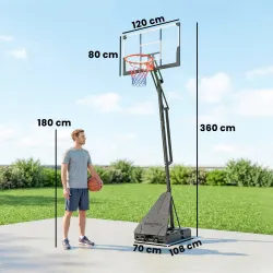 Canasta de Baloncesto para Exterior Ajustable de 245-305 cm con Ruedas Base Rellenable y Sistema de Retorno Negro - Ogal.Es