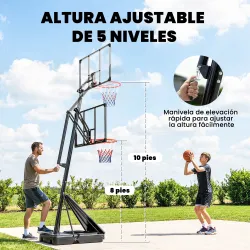 Canasta de Baloncesto para Exterior Ajustable de 245-305 cm con Ruedas Base Rellenable y Sistema de Retorno Negro - Ogal.Es