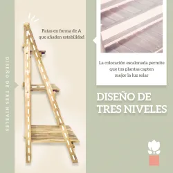 Soporte para Plantas de Madera de 3 Niveles para Interior y Exterior Terraza Jardín 100x37x93 cm Carbonizado - Ogal.Es