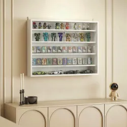 Vitrina de Pared de Madera con Estantes Ajustables y 2 Puertas Correderas de Cristal 80x9,5x60 cm Blanco - Ogal.Es