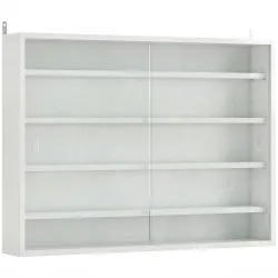 Vitrina de Pared de Madera con Estantes Ajustables y 2 Puertas Correderas de Cristal 80x9,5x60 cm Blanco - Ogal.Es