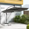 Parasol Excéntrico con Luces LED Solares Ø345 cm Sombrilla Jardín de Aluminio con Base Cruzada Manivela Funda Gris - Ogal.Es