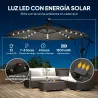 Parasol Excéntrico con Luces LED Solares Ø345 cm Sombrilla Jardín de Aluminio con Base Cruzada Manivela Funda Gris - Ogal.Es