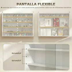 Vitrina de Pared de Madera con Estantes Ajustables y 2 Puertas Correderas de Cristal 80x9,5x60 cm Blanco - Ogal.Es