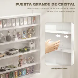 Vitrina de Pared de Madera con Estantes Ajustables y 2 Puertas Correderas de Cristal 80x9,5x60 cm Blanco - Ogal.Es