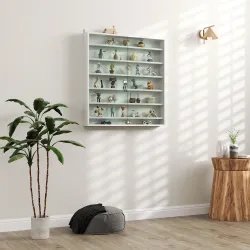 Vitrina de Pared de Madera con Estantes Ajustables y 2 Puertas Correderas de Cristal 80x9,5x83 cm Blanco - Ogal.Es