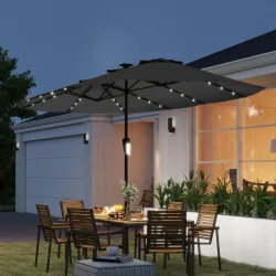 Sombrilla Doble de Jardín 4x2 m con 36 Luces LED UPF50+ Manivela 12 Varillas Resistente al Agua Gris Oscuro - Ogal.Es