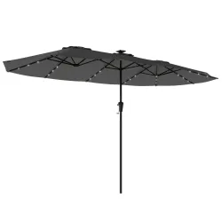 Sombrilla Doble de Jardín 4x2 m con 36 Luces LED UPF50+ Manivela 12 Varillas Resistente al Agua Gris Oscuro - Ogal.Es