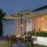 Sombrilla Doble de Jardín 4x2 m con 36 Luces LED UPF50+ Manivela 12 Varillas Resistente al Agua Beige - Ogal.Es