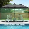 Sombrilla Doble de Jardín 4x2 m con 36 Luces LED UPF50+ Manivela 12 Varillas Resistente al Agua Gris Oscuro - Ogal.Es
