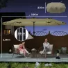 Sombrilla Doble de Jardín 4x2 m con 36 Luces LED UPF50+ Manivela 12 Varillas Resistente al Agua Beige - Ogal.Es