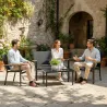 Conjunto Jardín Exterior de 4 Piezas con Sofá de 2 Plazas 2 Sillones Mesa de Cristal Templado Tela Textilene Negro - Ogal.Es