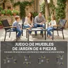 Conjunto Jardín Exterior de 4 Piezas con Sofá de 2 Plazas 2 Sillones Mesa de Cristal Templado Tela Textilene Negro - Ogal.Es