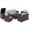 Conjunto de Jardín Exterior de Ratán 6 Piezas Cojines Sofá Doble Sofá 3 Plazas 2 Sillones 2 Mesas Auxiliares Beige - Ogal.Es