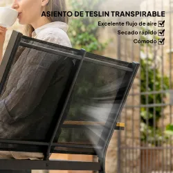 Conjunto Jardín Exterior de 4 Piezas con Sofá de 2 Plazas 2 Sillones Mesa de Cristal Templado Tela Textilene Negro - Ogal.Es