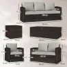 Conjunto de Jardín Exterior de Ratán 6 Piezas Cojines Sofá Doble Sofá 3 Plazas 2 Sillones 2 Mesas Auxiliares Beige - Ogal.Es