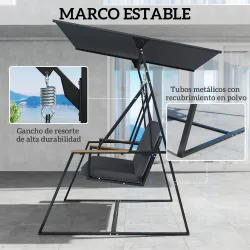 Columpio de Jardín Exterior de 3 Plazas con Techo Ajustable 2 Bandejas Cojines y Marco de Metal Carga 360 kg Gris - Ogal.Es