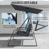 Columpio de Jardín Exterior de 3 Plazas con Techo Ajustable 2 Bandejas Cojines y Marco de Metal Carga 360 kg Gris - Ogal.Es
