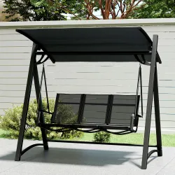 Columpio de Jardín de 3 Plazas con Techo Ajustable UPF50+ Asiento Transpirable Carga 360 kg 188x130x183 cm Gris - Ogal.Es