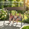 Columpio de Jardín Exterior de 3 Plazas con Techo Ajustable 2 Bandejas Cojines y Marco de Metal Carga 360 kg Marrón - Ogal.Es