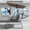 Columpio de Jardín Exterior de 3 Plazas con Techo Ajustable 2 Bandejas Cojines y Marco de Metal Carga 360 kg Marrón - Ogal.Es