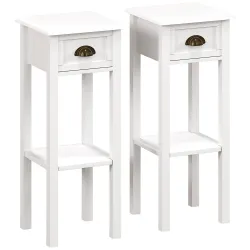 Juego de 2 Mesas Auxiliares Mesitas de Noche con Cajón y Estante de Almacenamiento para Dormitorio 30x30x75 cm B... - Ogal.Es