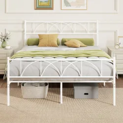 Estructura de Cama 140x190 cm con Cabecero Soporte de Listones de Acero Almacenamiento Bajo la Cama - Ogal.Es