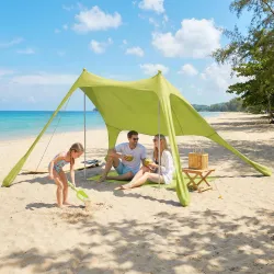 Carpa Playa Plegable con Esterilla UPF50+ Postes de Aluminio Pala Estacas y Bolsa de Transporte Amarillo - Ogal.Es