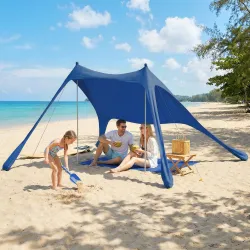 Carpa Playa Plegable con Esterilla UPF50+ Postes de Aluminio Pala Estacas y Bolsa de Transporte Azul - Ogal.Es