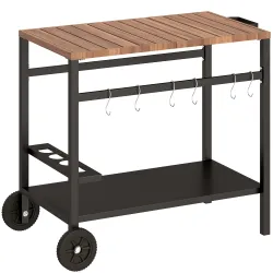 Carrito de Barbacoa de 2 Niveles Mesa Auxiliar para Barbacoa Móvil con Ruedas Portabebidas Ganchos Asa Negro y M... - Ogal.Es