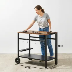 Carrito de Barbacoa de 2 Niveles Mesa Auxiliar para Barbacoa Móvil con Ruedas Portabebidas Ganchos Asa Negro y M... - Ogal.Es