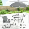 Conjunto de Mesa y Sillas Jardín de 8 Piezas con Sombrilla 6 Sillas Plegables Mesa de Vidrio Templado Gris - Ogal.Es