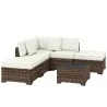 Conjunto de Jardín Exterior de Ratán de 6 Piezas con Silla Esquinero 2 Sillas sin Brazos Reposapiés y Mesa Marrón - Ogal.Es