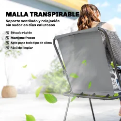 Conjunto de Mesa y Sillas Jardín de 8 Piezas con Sombrilla 6 Sillas Plegables Mesa de Vidrio Templado Gris - Ogal.Es