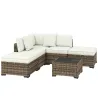 Conjunto de Jardín Exterior de Ratán de 6 Piezas con Silla Esquinero 2 Sillas sin Brazos Reposapiés y Mesa Amarillo - Ogal.Es