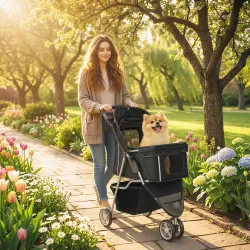 Carrito para Perros Pequeños con Cesta de Almacenaje Ventanas de Malla y Cinturón de Seguridad 77x44x102 cm Negro - Ogal.Es