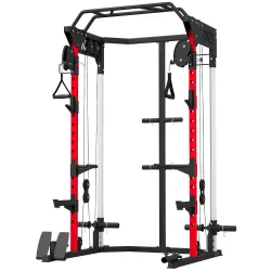Jaula de Potencia Rack para Sentadillas con Sistema Polea Ajustable Barra Dominadas y Estación de Fondos - Ogal.Es