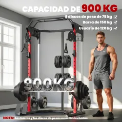 Jaula de Potencia Rack para Sentadillas con Sistema Polea Ajustable Barra Dominadas y Estación de Fondos - Ogal.Es