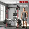 Jaula de Potencia Rack para Sentadillas con Sistema Polea Ajustable Barra Dominadas y Estación de Fondos - Ogal.Es